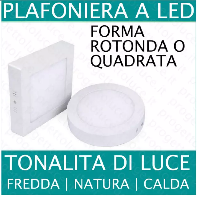 Plafoniera Faretto Faro Led Rotondo Quadrato 12W 18W 24W Per Esterno