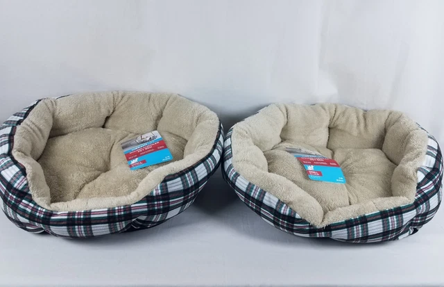 LOT OF 2 NEW NWT WASHABLE Dog Cuddler Cat Bed Pet Soft Plush Green Red Plaid