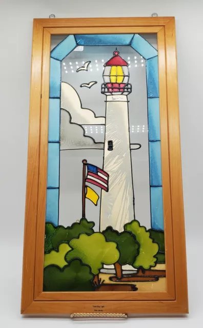 Faux (Painted) Stained Glass Window Of The Lighthouse At Cape May NJ As-Is