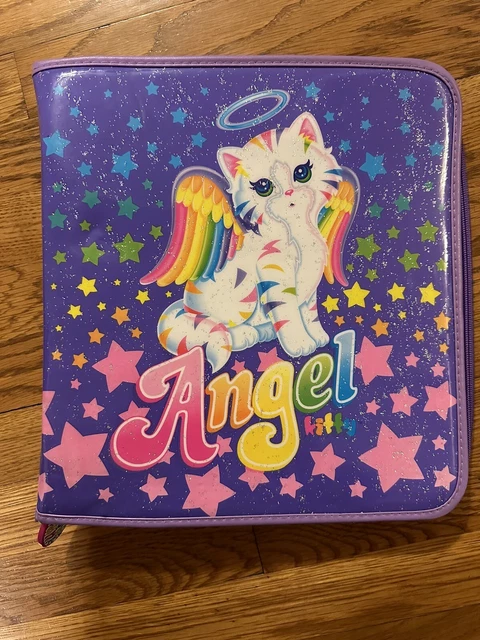 Vintage 90s Lisa Frank Angel Kitty Zippered 3 Ring Binder Notebook Portfolio