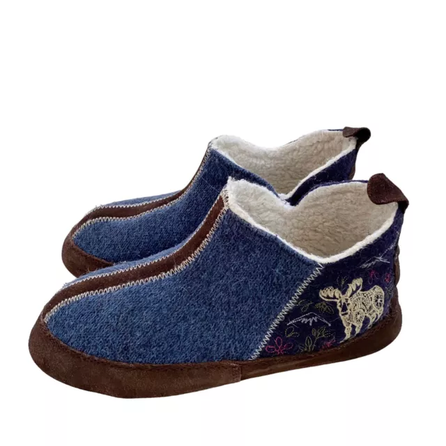 Acorn Women’s Forest Bootie Slipper Navy Blue Moose 6.5 - 7.5 US