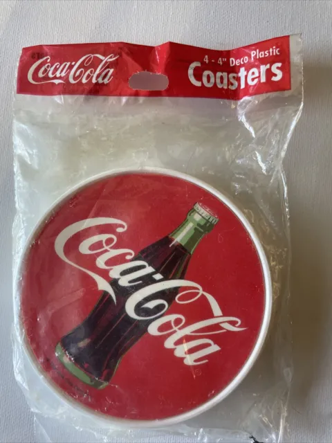 NEW 4 Coca Cola DECO PLASTIC COASTERS Made In The USA