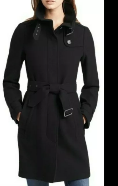 BURBERRY Womens Black CASHMERE & WOOL Belted Trench TRENCHCOAT COAT Jacket sz 4