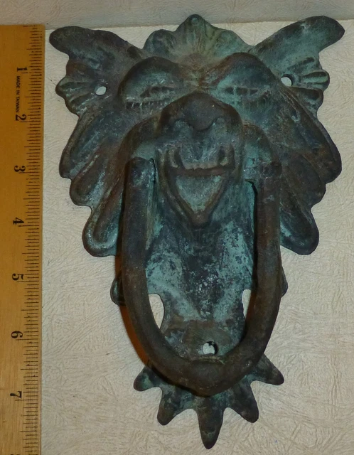 VTG Brass Bronze Large Werewolf Gargoyle Demon Head Door Knocker 8" x 5.5" Heavy