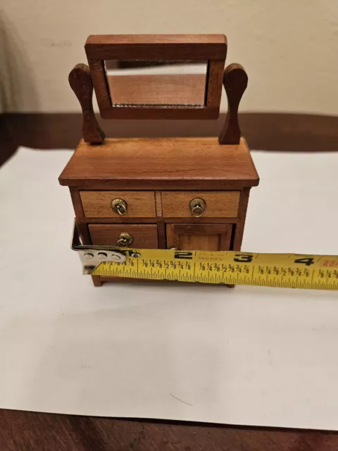 Dollhouse Miniature Furniture Vanity Desk Dresser Mirror Vintage Wooden