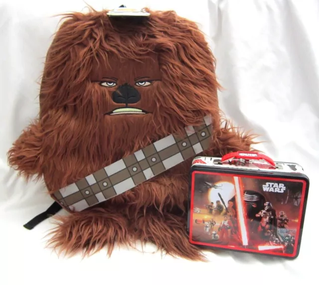 Star Wars Furry Chebecca 16" Backpack with Star Wars Tin Lunchbox-Brand New!