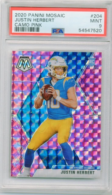 Justin Herbert Rookie 2020 Mosaic #204 Camo Pink Prizm Card RC Chargers PSA 9