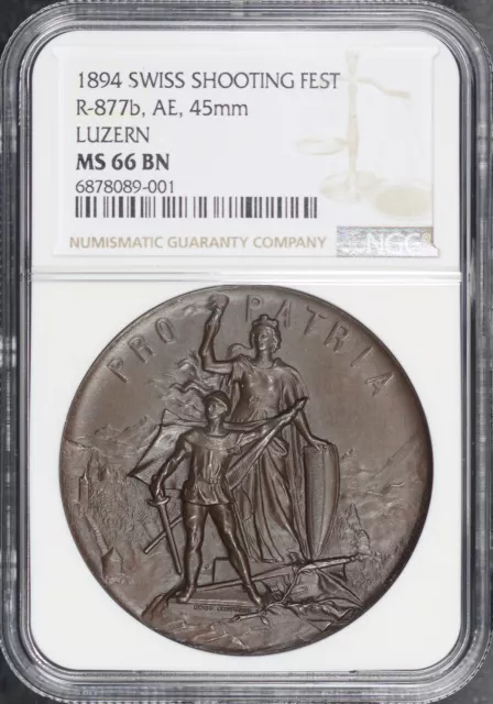 1894 Swiss Shooting Fest Luzern 45mm AE Medal R-877b NGC MS-66 BN