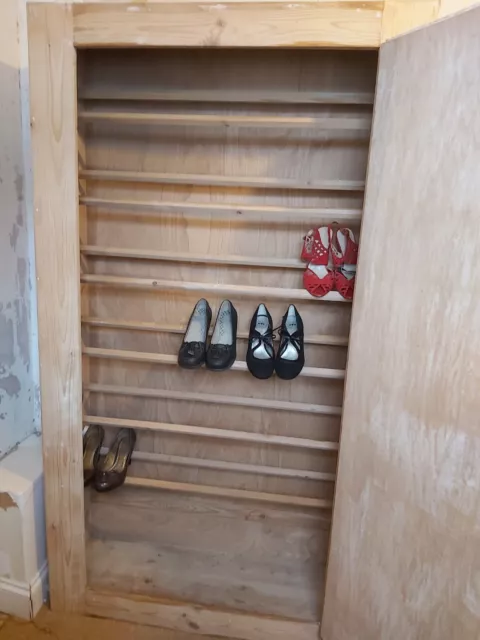 Shoe storage cupboard stripped pine wood - vintage style - ideal for shoe lovers