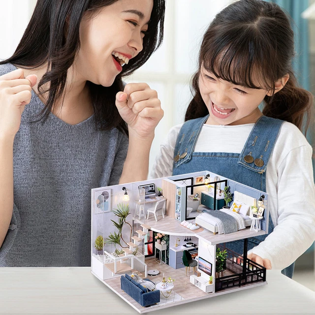 TOPBSFARNY DIY Puppenhaus Kit - Europäischer Vintage Stil Mit Nachmittagstee Thema