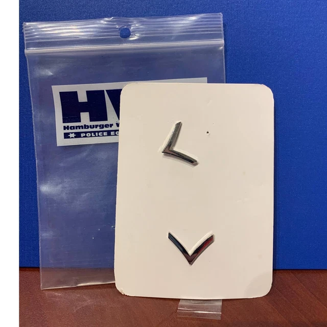 New HWC Police Equipment Nickel Private Security Chevron Guard Pin Pair w Flaw