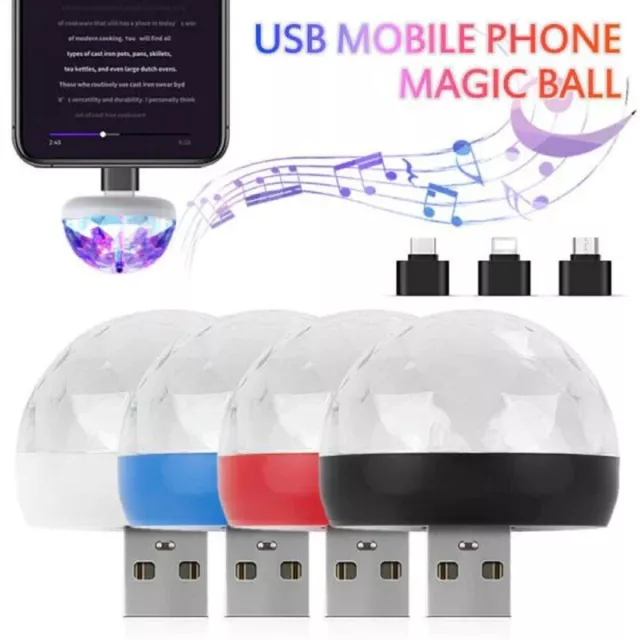 3x USB Mini Disco Ball LED RGB Phone Adapter Party Club Ball Lamp Xmas Light AU