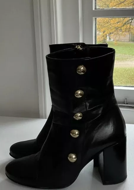 CARVELA KURT GEIGER Black Leather Soldier Gold Studded Ankle Boots UK 6 ...