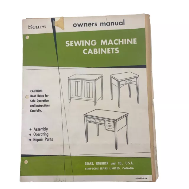 Sears Sewing Machine Cabinets Instructions User Guide Manual 853.9632-1