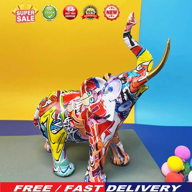 Resin Doodle Elephant Sculpture Handicrafts Colorful Home Decor for Office Porch