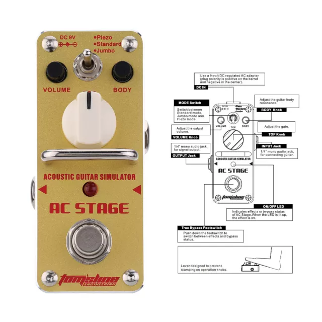 AROMA Acoustic Guitar Effect Pedal Analog Pedal Simulator Nano True Bypass