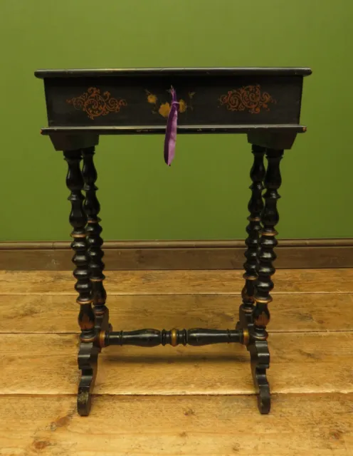 Victorian Ebonised & Parcel Gilt Worktable with Lift Top