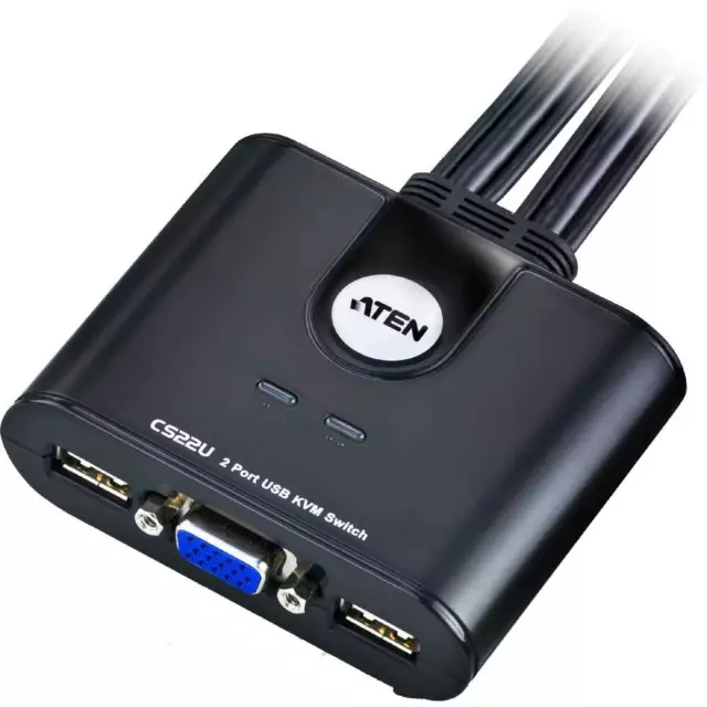 INL Aten CS22U KVM Switch, 2 porte, USB VGA, all-in-one, selettore porta remoto