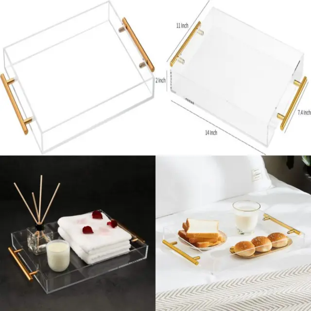 Clear Acrylic Lucite Serving Tray with Metal Handles,No 11x14 Inch,