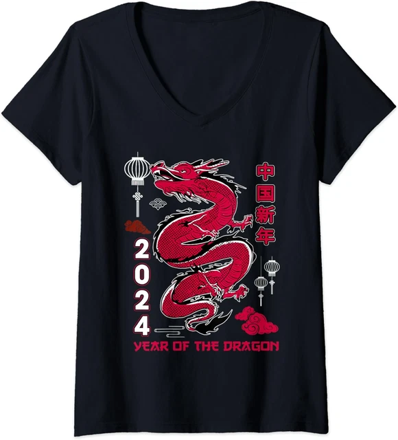 HAPPY CHINESE NEW Year 2024 Year Of The Dragon Gift Ladies' VNeck