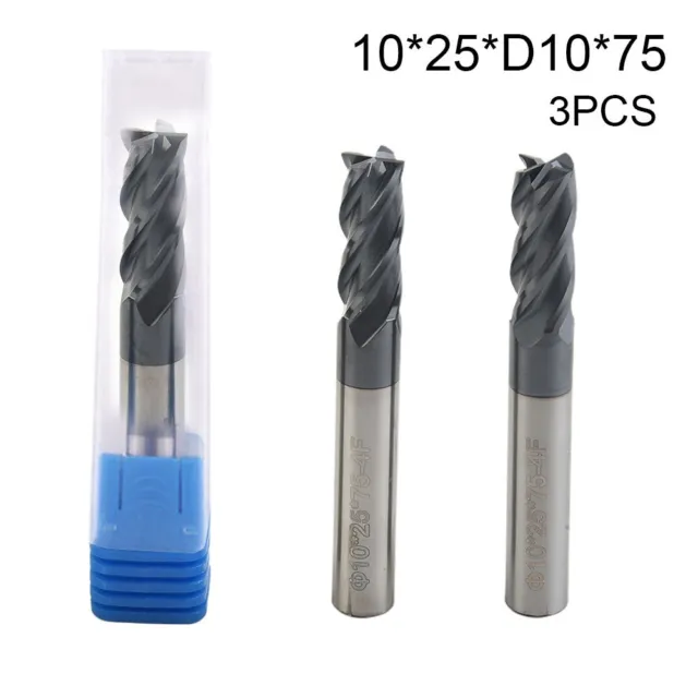 Pack of 3 Solid Carbide End Mills with 10mm Cutting Diameter and TiAlN Coating 2