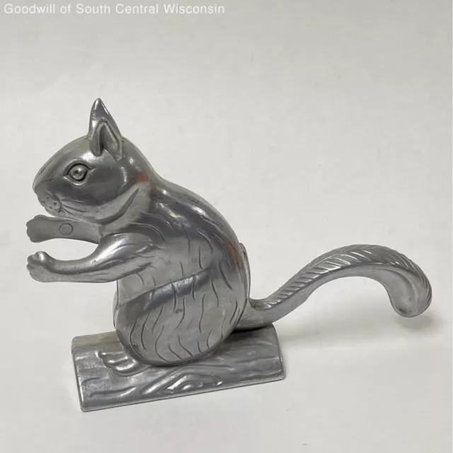 Vintage 6" Cast Aluminum Squirrel Nutcracker Silver-tone Metal