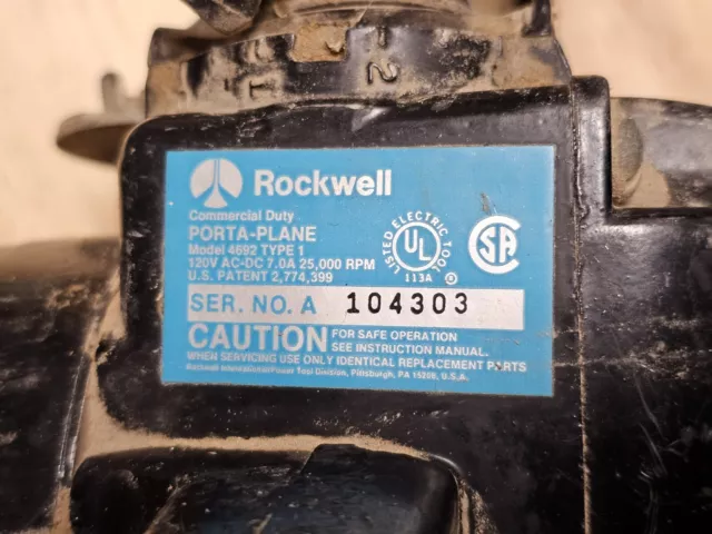 ROCKWELL PORTA-PLANE COMMERCIAL GRADE  4692 Electric Handheld Planer TESTED 3