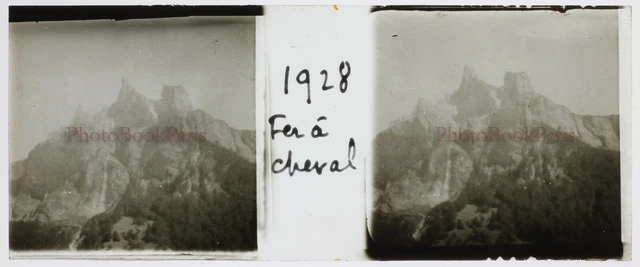 FRANCE Mountain Horse Iron 1928 Photo Stereo Glass Plate Vintage 2