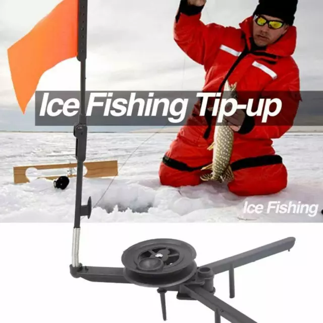 Black Triangular Ice Fishing Tip-up With Orange Flag Foldable Ice Fishing Rod 6x