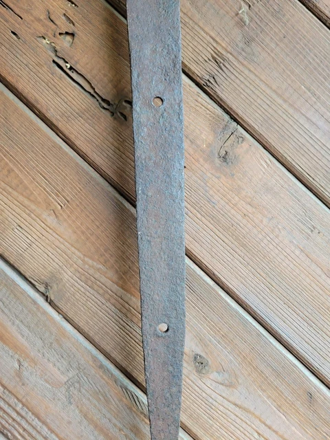 19c Antique Hand Wrought Forged Iron Barn Door Strap Hinges 26" 7