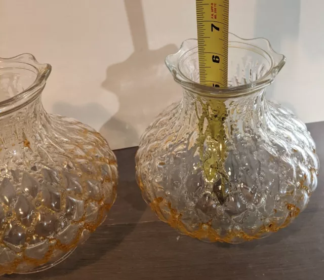Vintage 6" Amber and Clear Quilted glass Glass Hurricane Oil Kerosene Lamp Shade