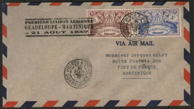 GUADELOUPE:  n°187+191 sur lettre 1°liaison GUADELOUPE-MARTINIQUE (1947)