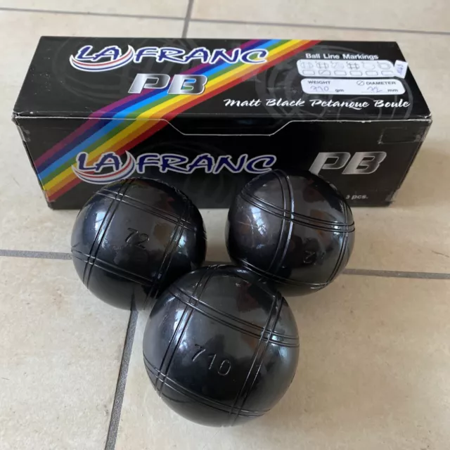 NEUF - Coffret 3 boules de pétanque 74mm 710gr PB Matt Black- LA FRANC - Striées