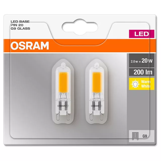 2 x Osram LED Glas Stiftsockellampe 2W = 20W G9 COB klar 200lm warmweiß 320°