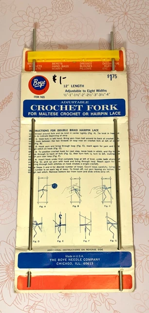 Boye Crochet Fork Maltese Hairpin Lace Adjustable 12” Length 7405 NOS Vintage Boye Crochet Fork Maltese Hairpin Lace Adjustable 12” Length 7405 NOS Vintage