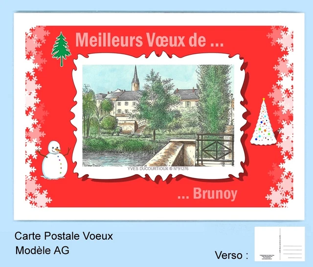 Cp Ag 91276 Carte Postale Voeux Fond Rouge 91 Brunoy