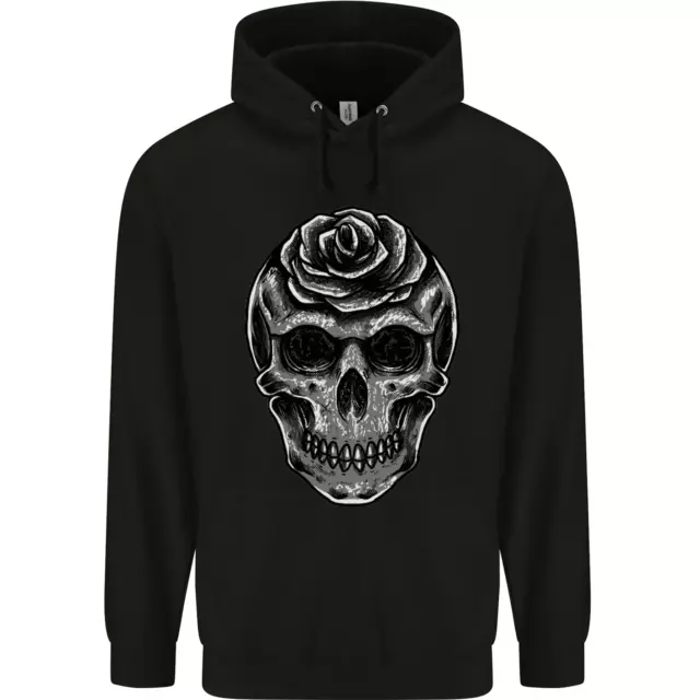 Rose Skull Biker Gothic Mens 80% Cotton Hoodie