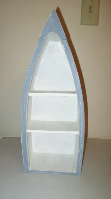 Studio 33 Boat Shelf 16 in Tall (Hang or Sit) 3 Shelves - White with Blue Trim