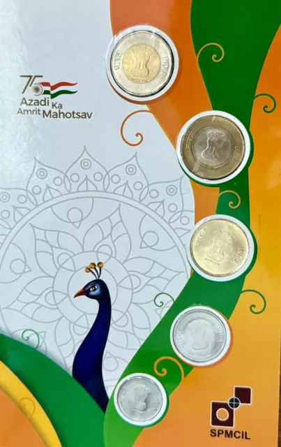 Monedas de la India 75 años de independencia carpeta Hyderabad como nuevas Rs1-20 (5 monedas).