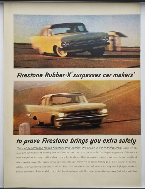 1959 Firestone Tires Rubber X Vintage Color Print Ad