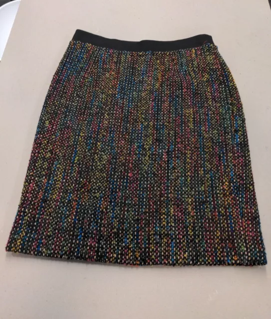 Trina Turk Skirt Womens 8 Black Multicolor Tweed Pencil Straight Wool Blend