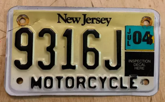2004 New Jersey  Motorcycle Cycle License Plate " 9316 J " Nj 04