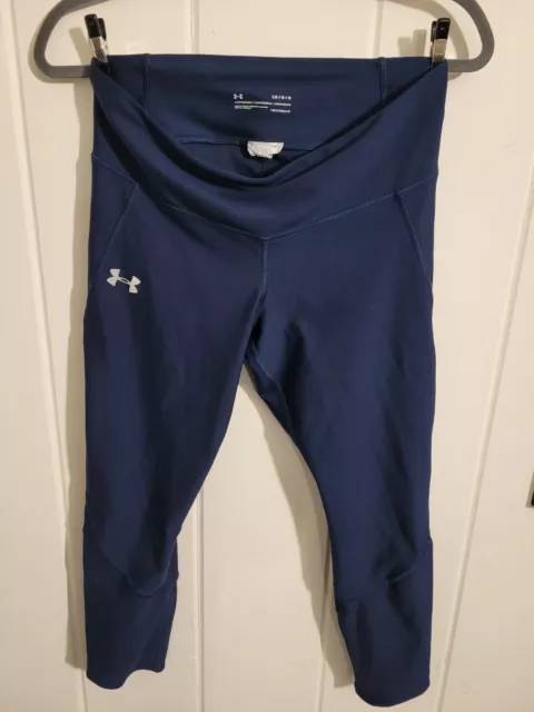 Under Armour HeatGear Womens Capri Leggings Blue High Rise Compression Size L