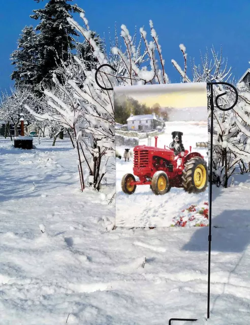 Toland Tractor Dog 12x18 Cute Farm Country Winter Snow Puppy Garden Flag 2