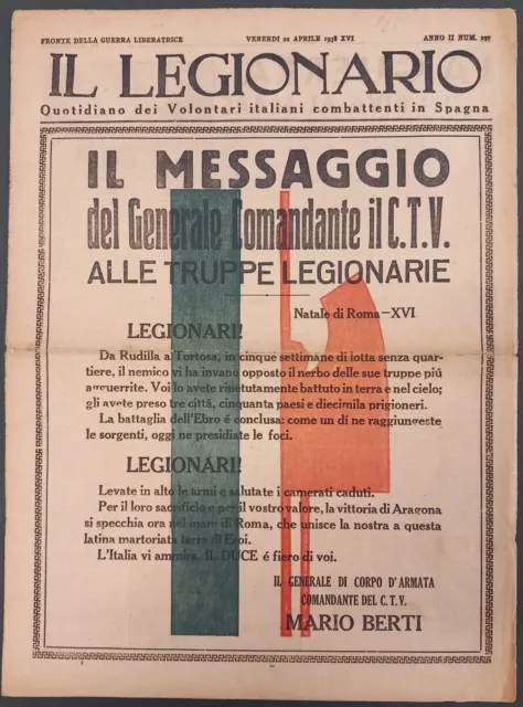 Giornale quotidiano IL LEGIONARIO Volontari Italiani in Spagna, 22.4.1938 Pag. 8