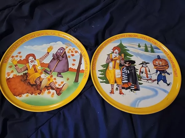 Vintage McDonalds 1977 Ronald McDonald Four Seasons Melamine Plates Set of 2