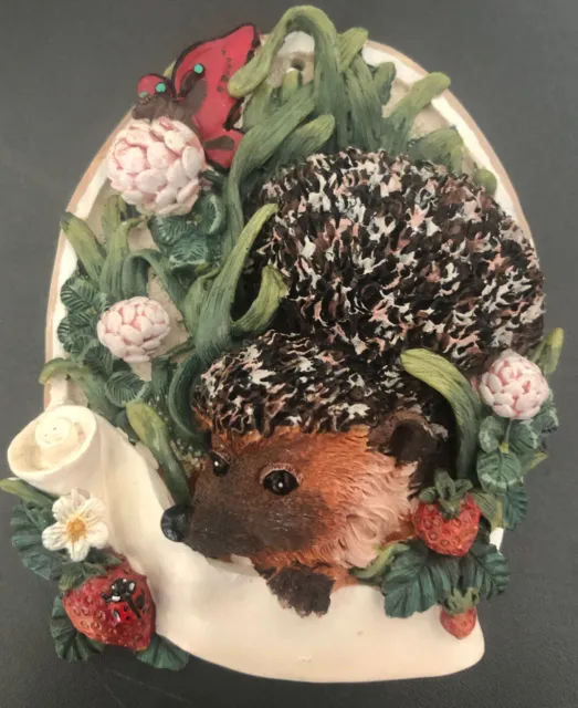 Vintage 1996 Bramble & Clover Wall Plaque Hedgehog In Strawberry Patch