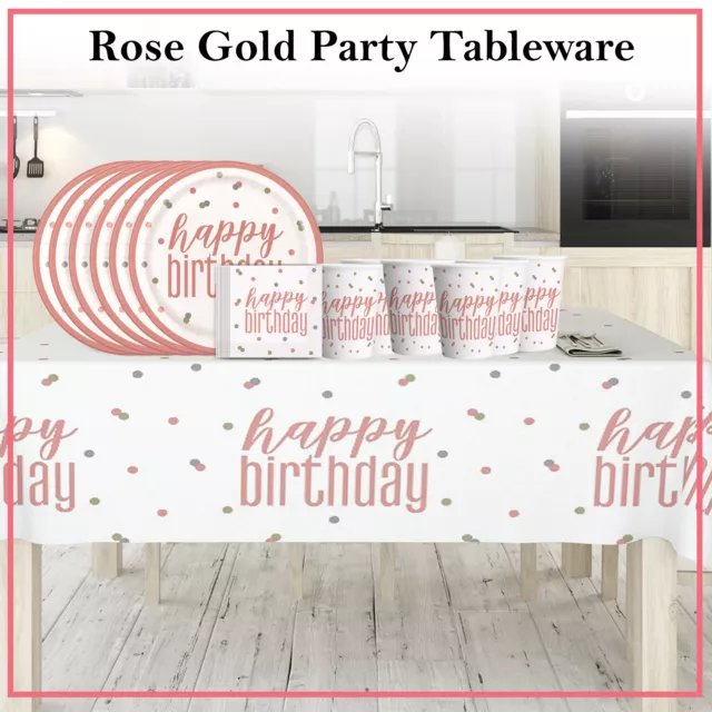 Oro Rosa Tema Vajilla Fiesta Placa Pancarta Taza Cumpleaños Decoración Supplies