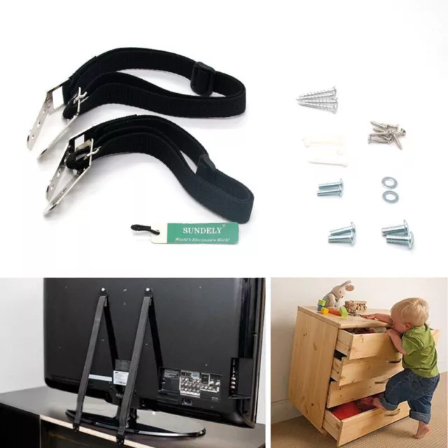 Baby Safety Furniture & TV Anti Tip Wall Straps Anchors Metal Child Proofing