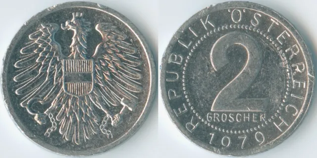 Austria 1979 2 Groschen KM# 2876 Al-Mg Second Republic Coat of Arms Eagle Value